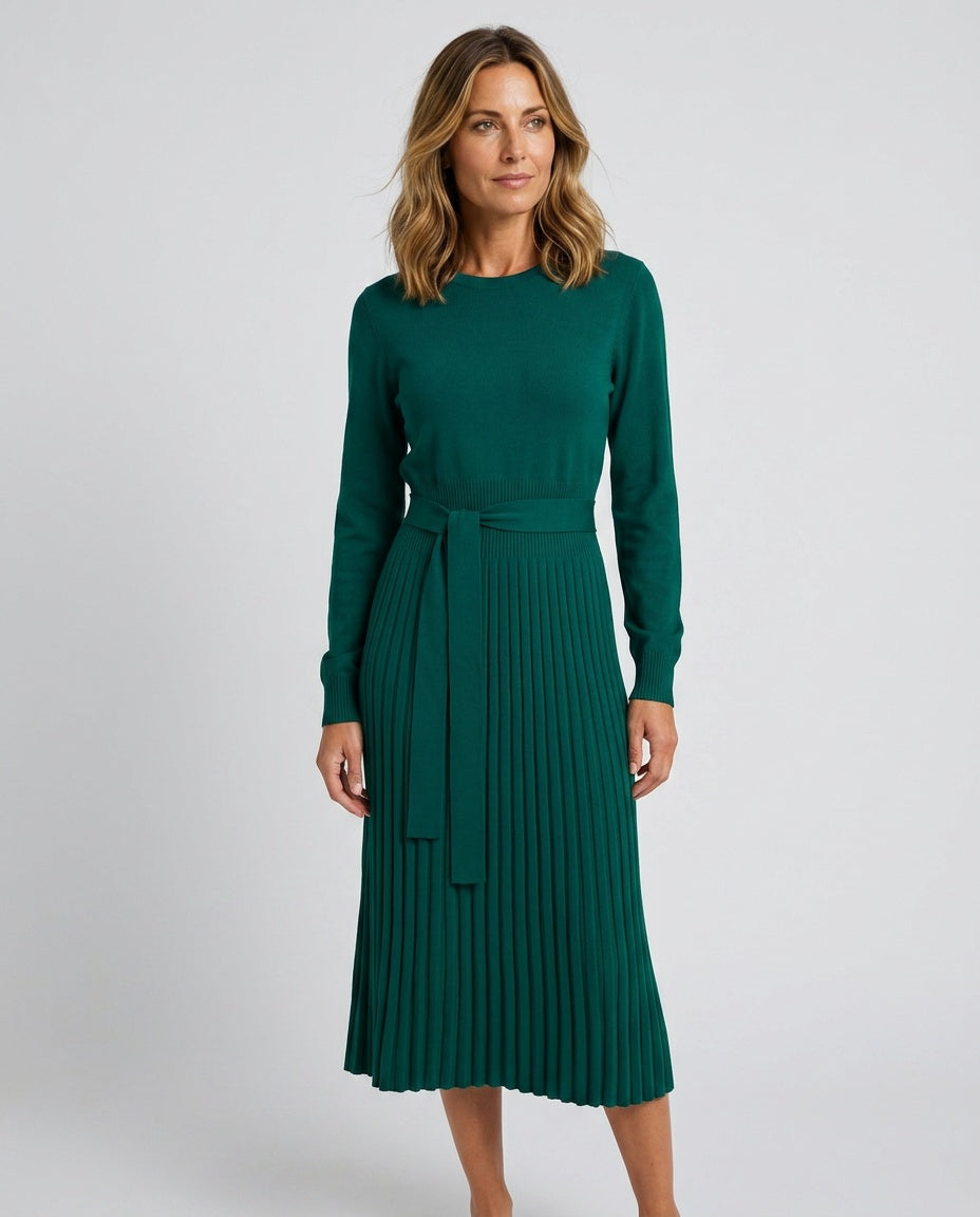 Paloma | Long Sleeve Pleated Midi Dress