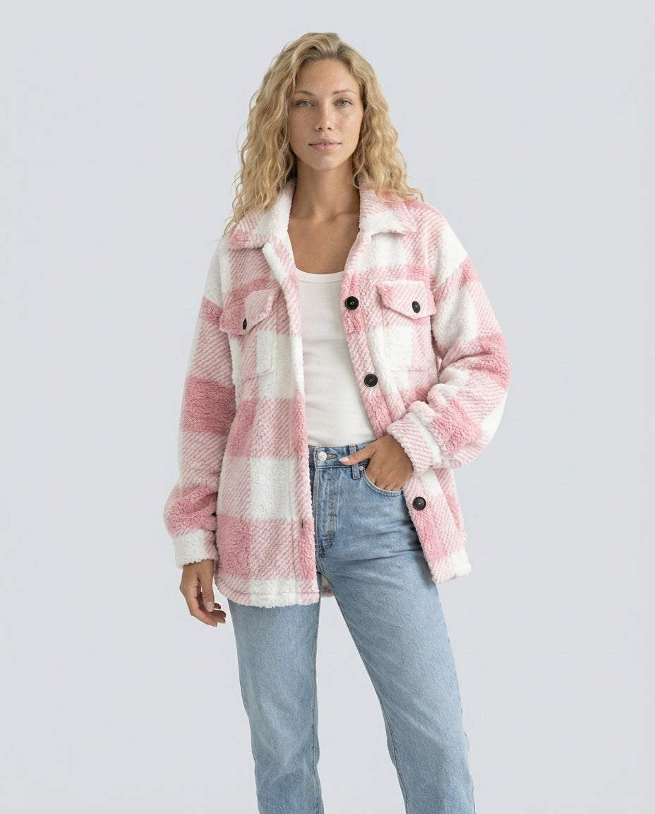 Piper | Check Print Button Front Sherpa Jacket