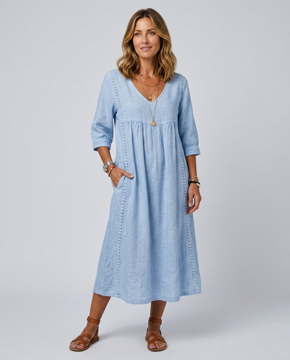 Martha | Patchwork Lace Trim Casual Maxi Dress