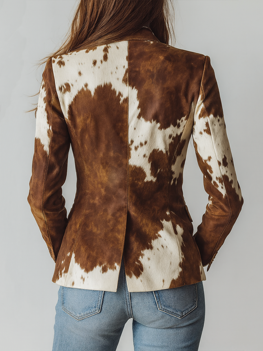 Fleur | Long Sleeve Cow Print Structured Blazer