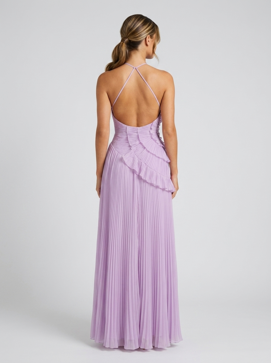 Beatriz | Pleated Halter Ruffle Maxi Dress