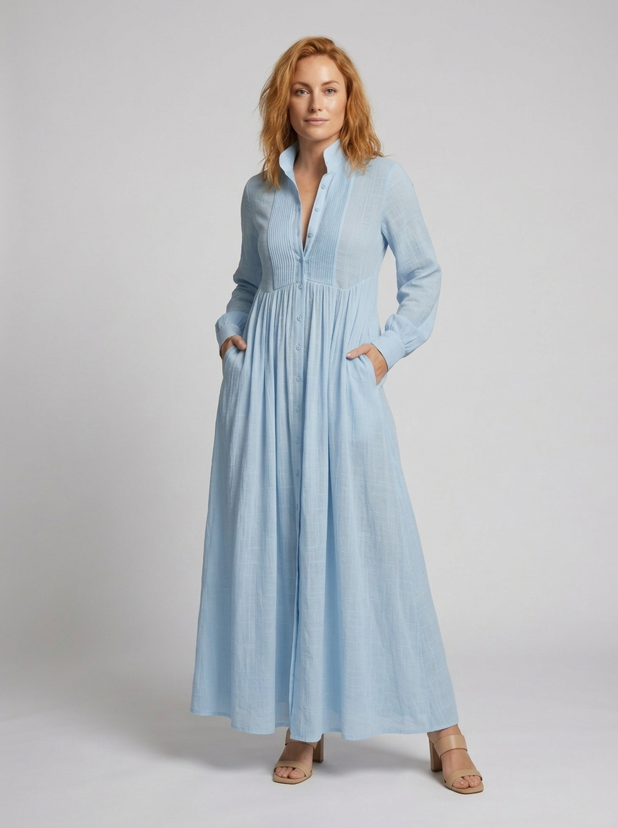 Hazel | Long Sleeve Button Front Maxi Dress