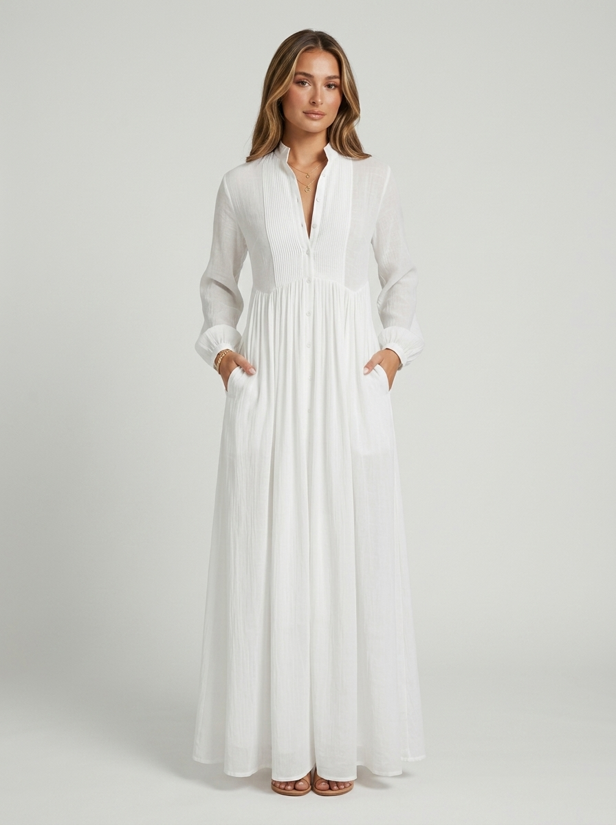 Hazel | Long Sleeve Button Front Maxi Dress