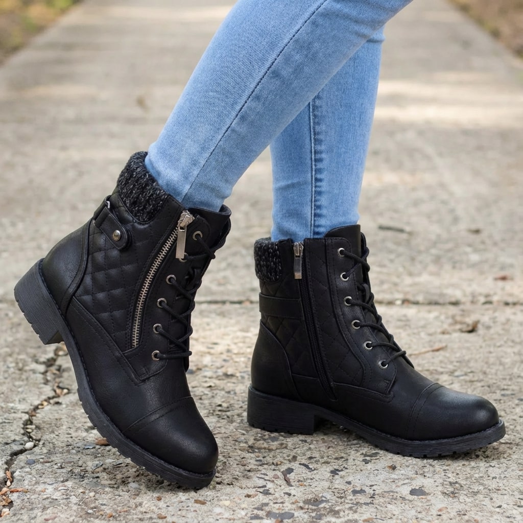 Ancona | Block Heel Leather-Look Ankle Boots