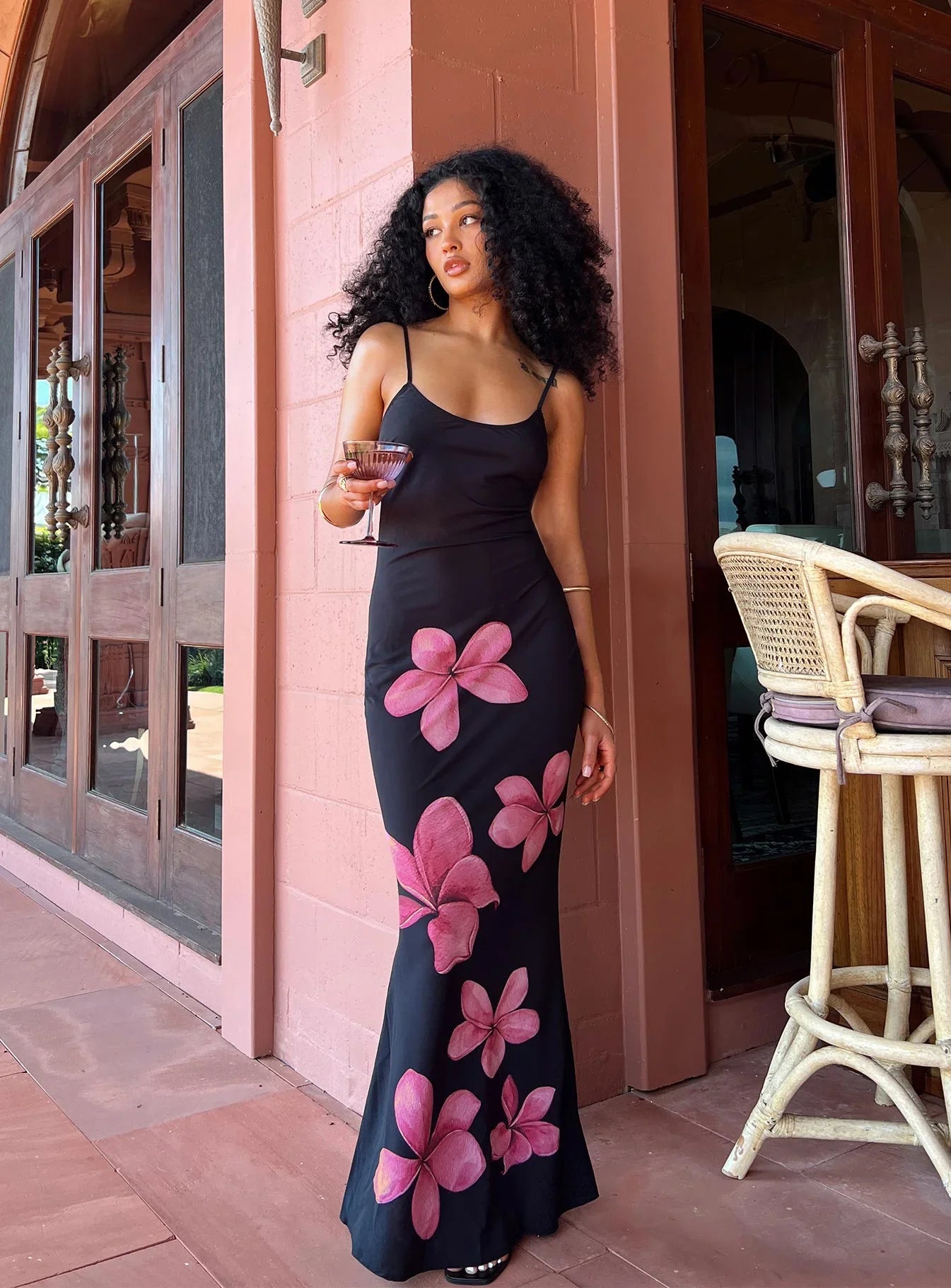 Katrine | Floral Mesh Scoop Neck Maxi Dress