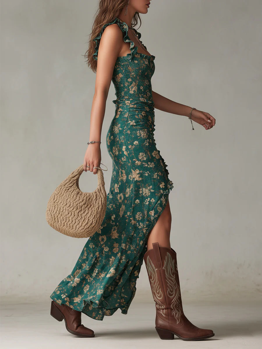 Kira | Boho Printed Ruffled Sleeve Maxi Dress