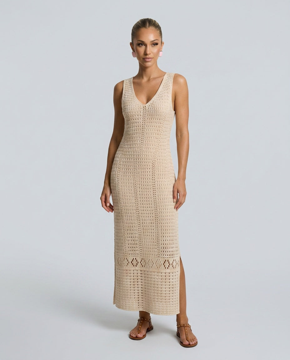 Hadley | Sleeveless Crochet Knit Midi Dress
