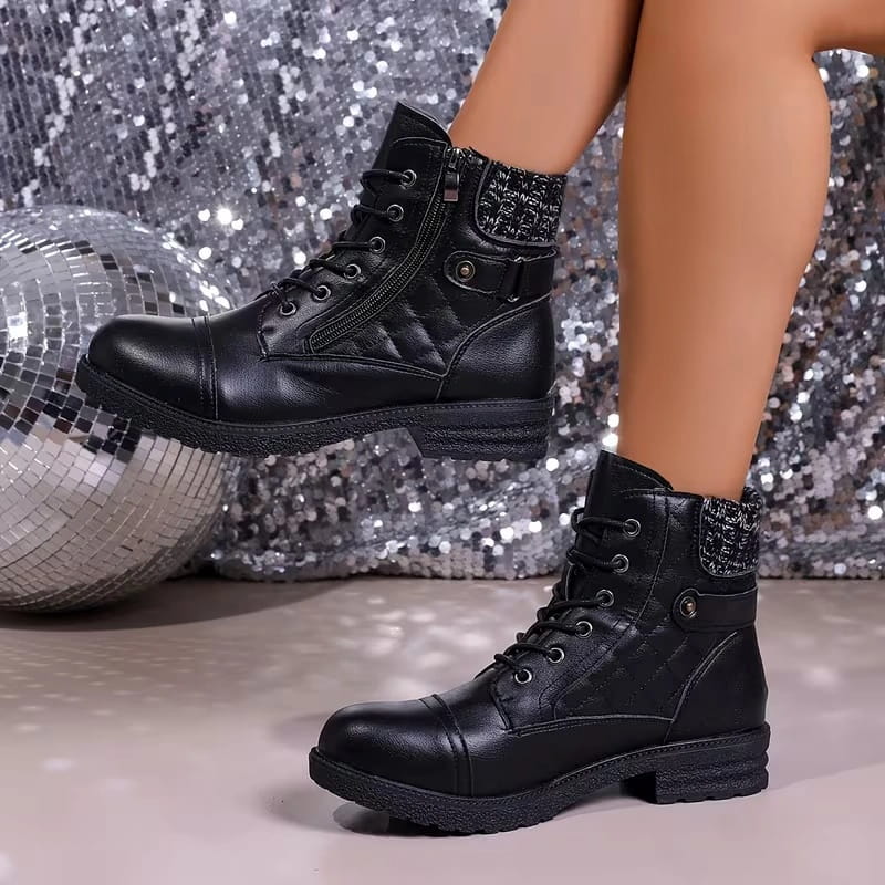 Ancona | Block Heel Leather-Look Ankle Boots