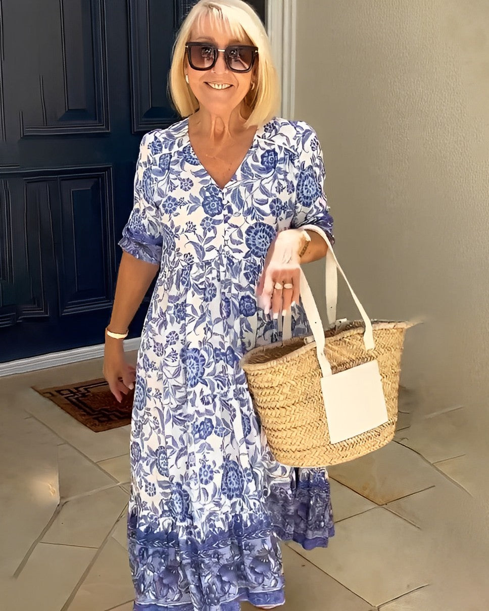 Kinsley | V-Neck Floral Print Midi Dress