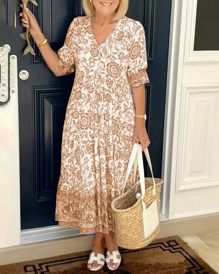Kinsley | V-Neck Floral Print Midi Dress