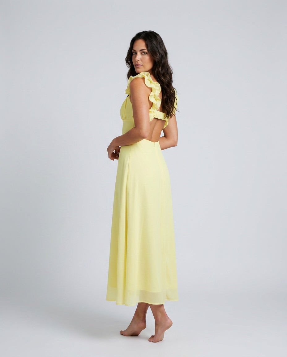 Renata | Ruffle Shoulder A-Line Maxi Dress