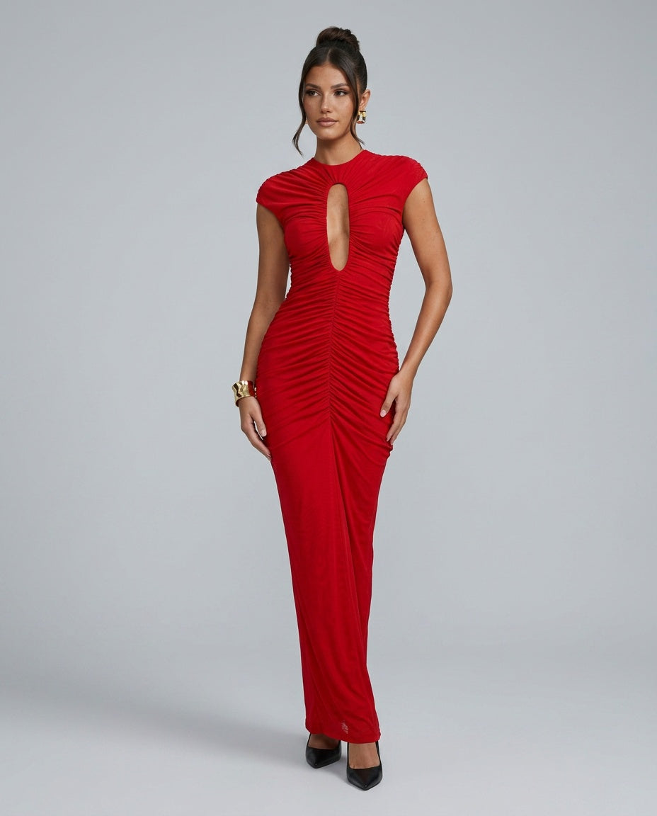 Reva | Cutout Ruched Draped Maxi Dress
