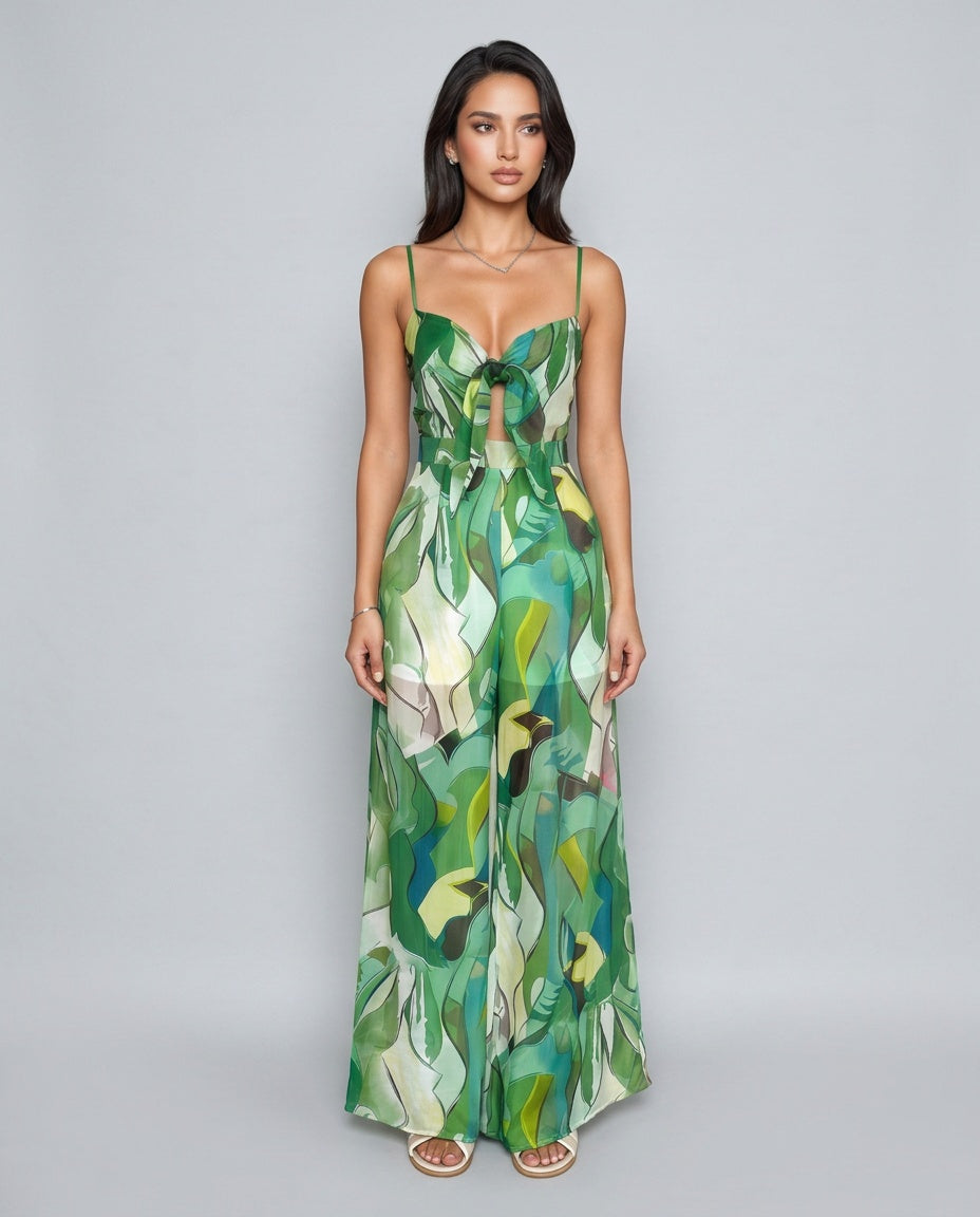 Paola | Halter Bow Printed Jumpsuit