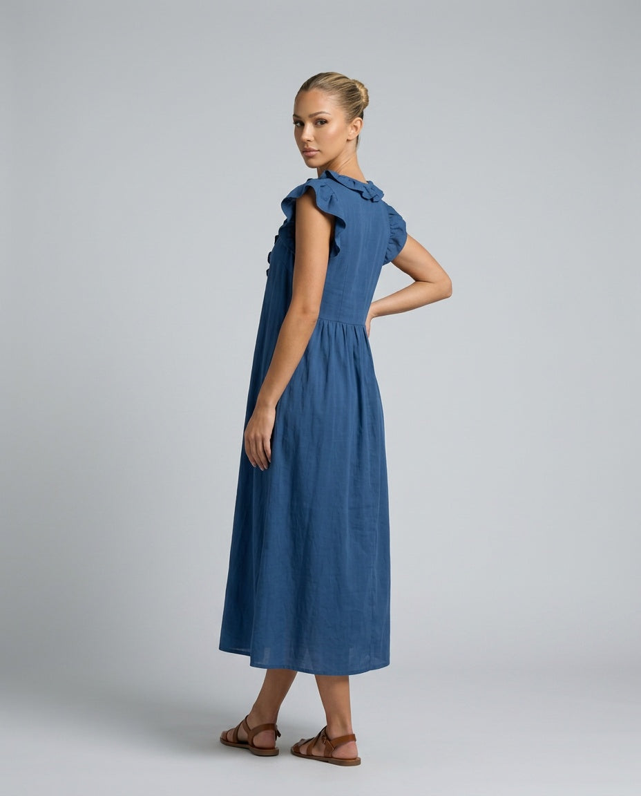 Aurelia | Sleeveless Ruffle Trim Midi Dress