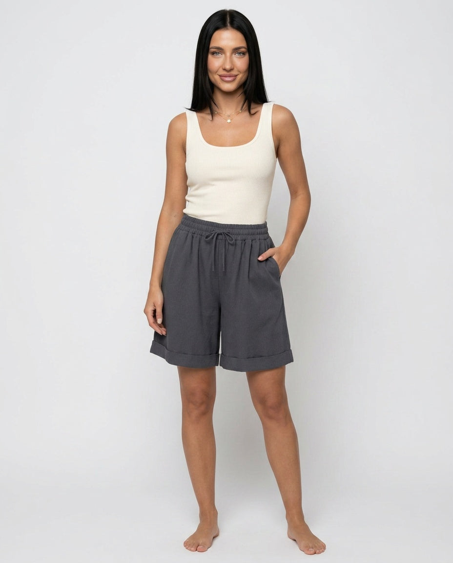 Mariana | Wide-Leg Elastic Waist Cotton Shorts