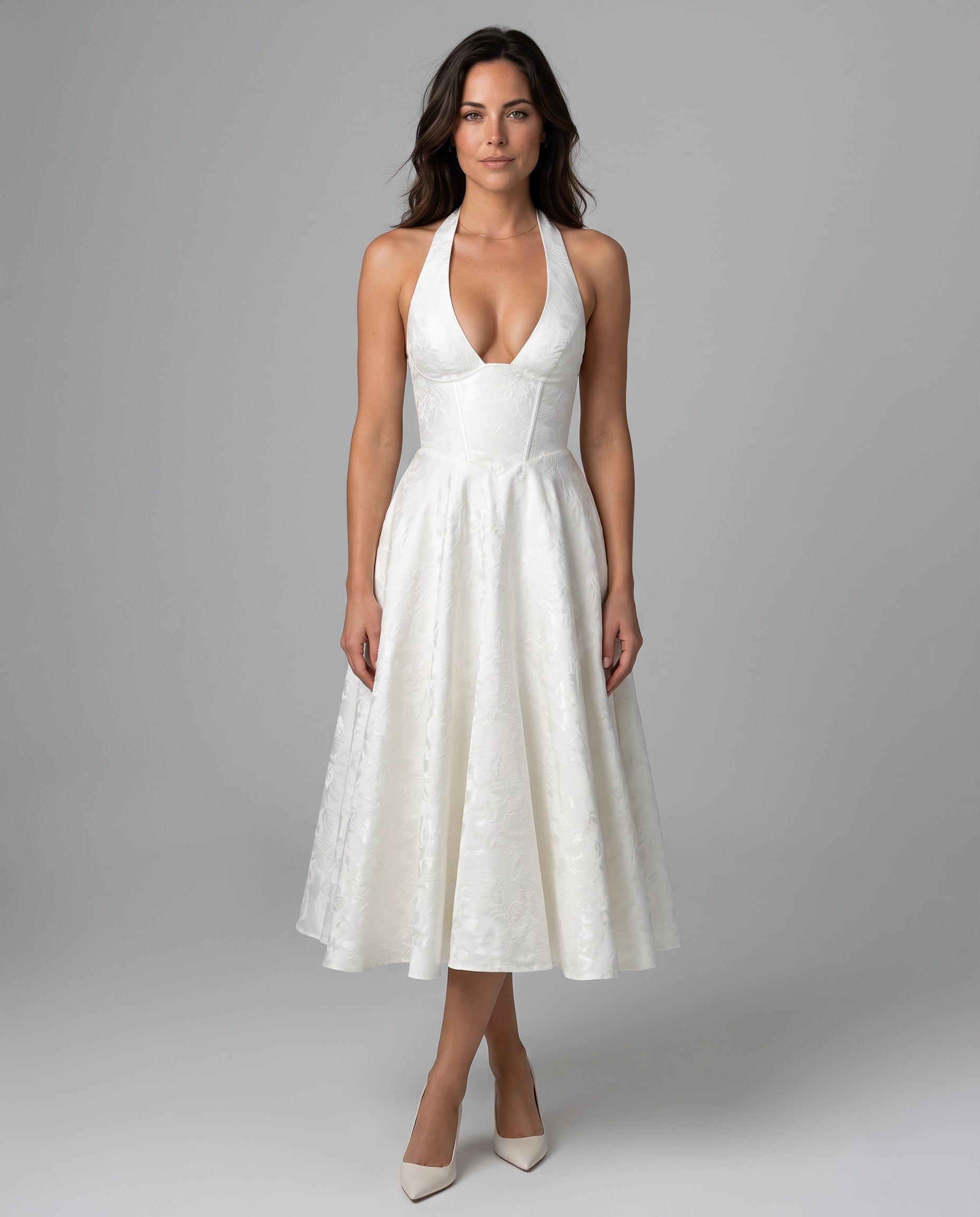 Sable | Halter Neck Jacquard Midi Dress