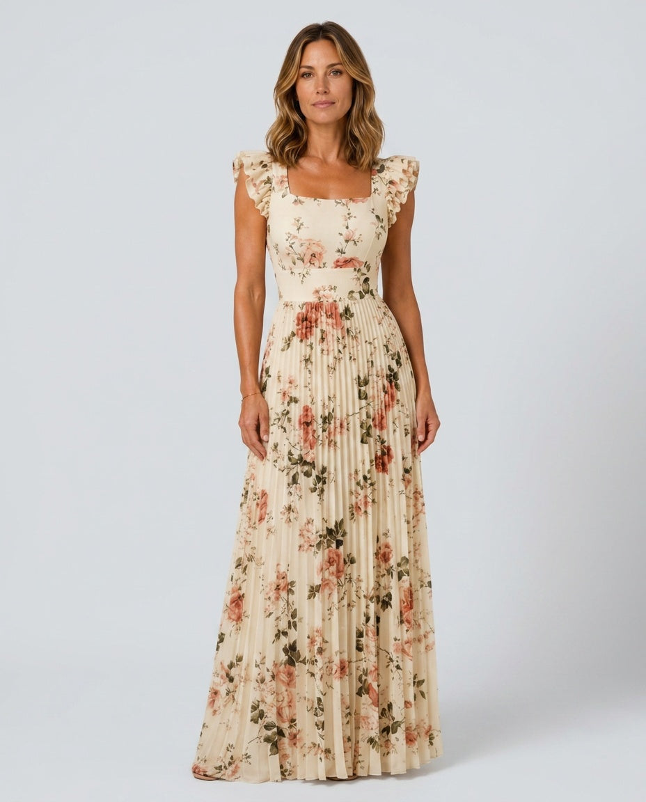 Odette | Square Neck Ruffle Floral Maxi Dress