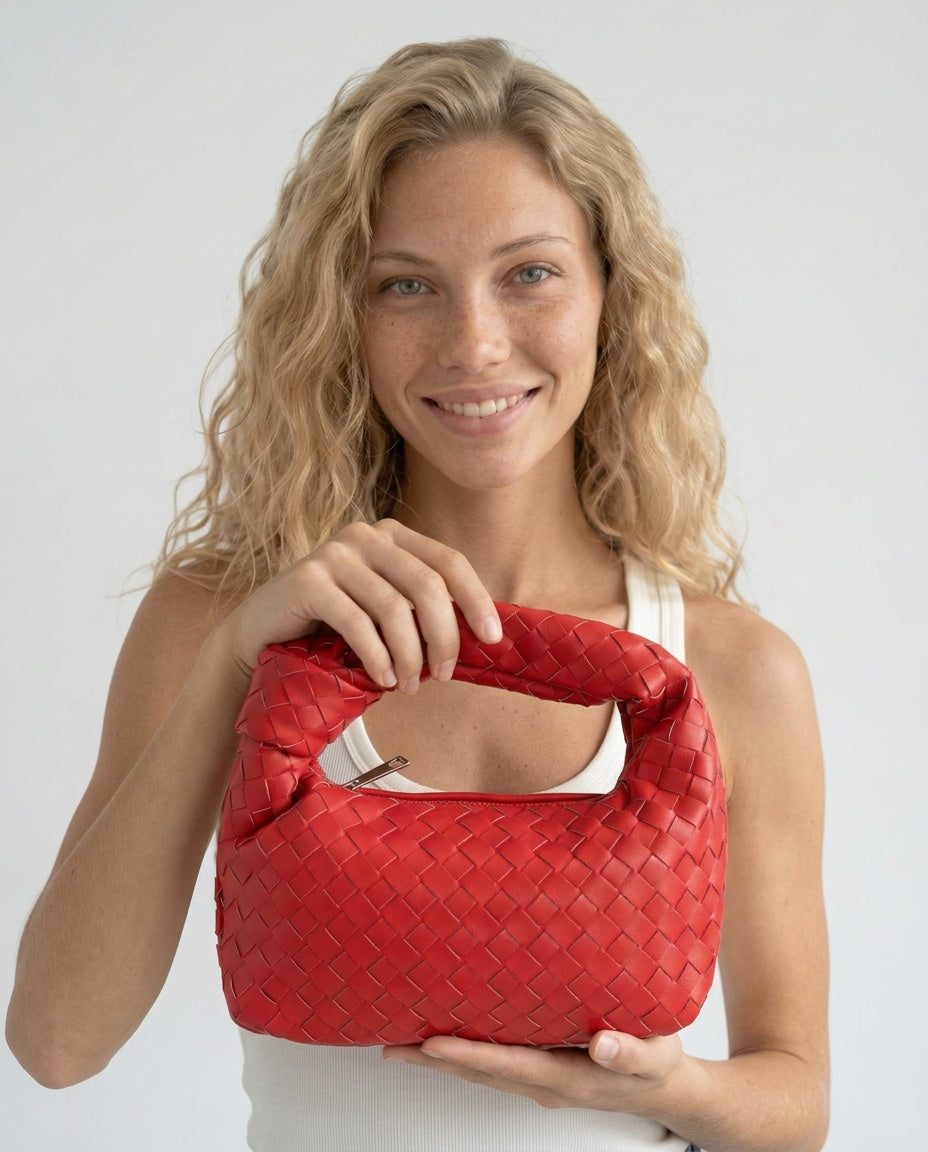 Woven Convertible Mini Bag with Silver Hardware