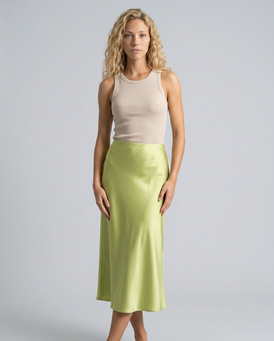 Beatrix | High Waist A-Line Satin-Look Midi Skirt