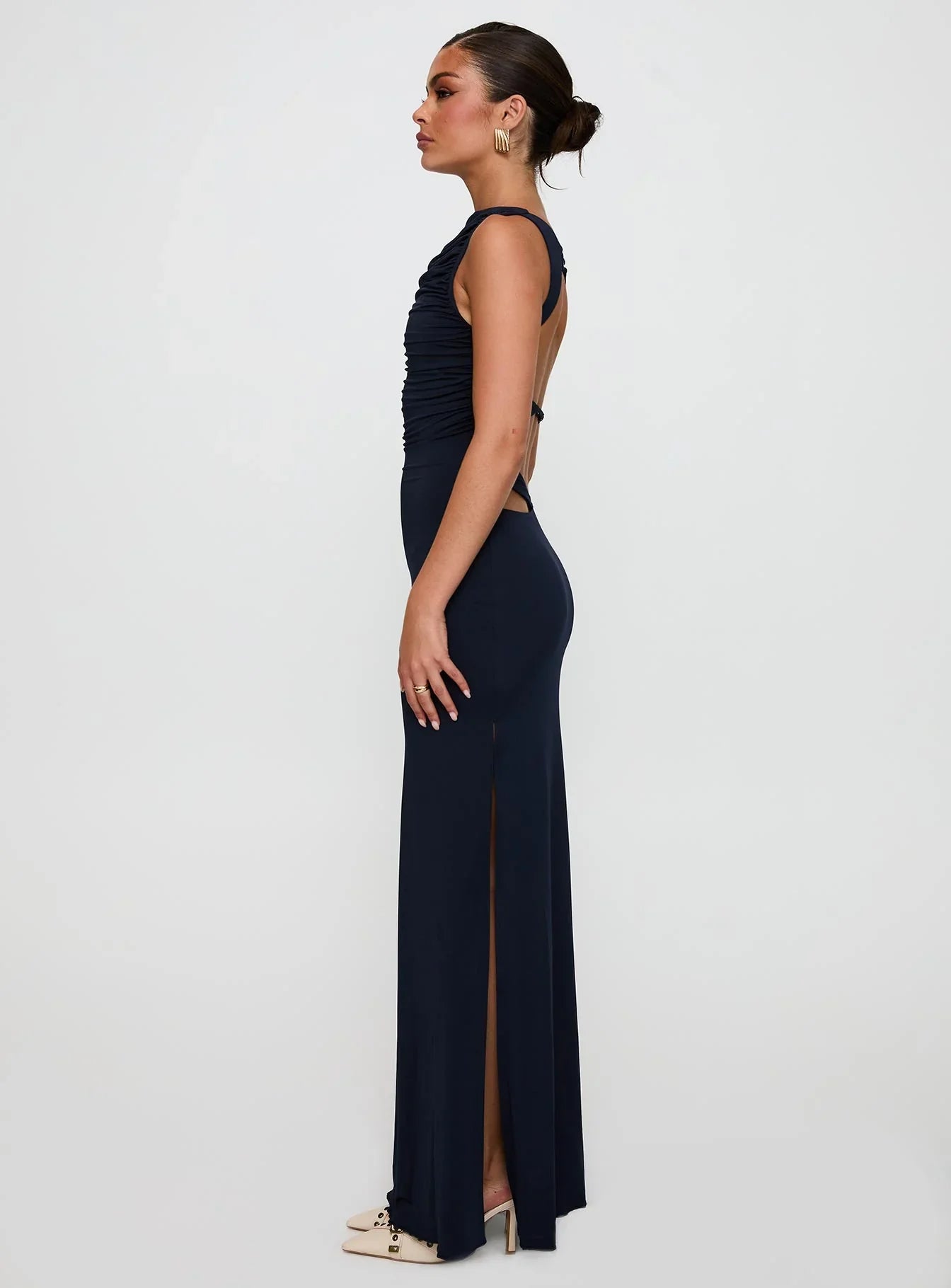 Pilar | Ruched Cut-Out High Split Maxi Dress