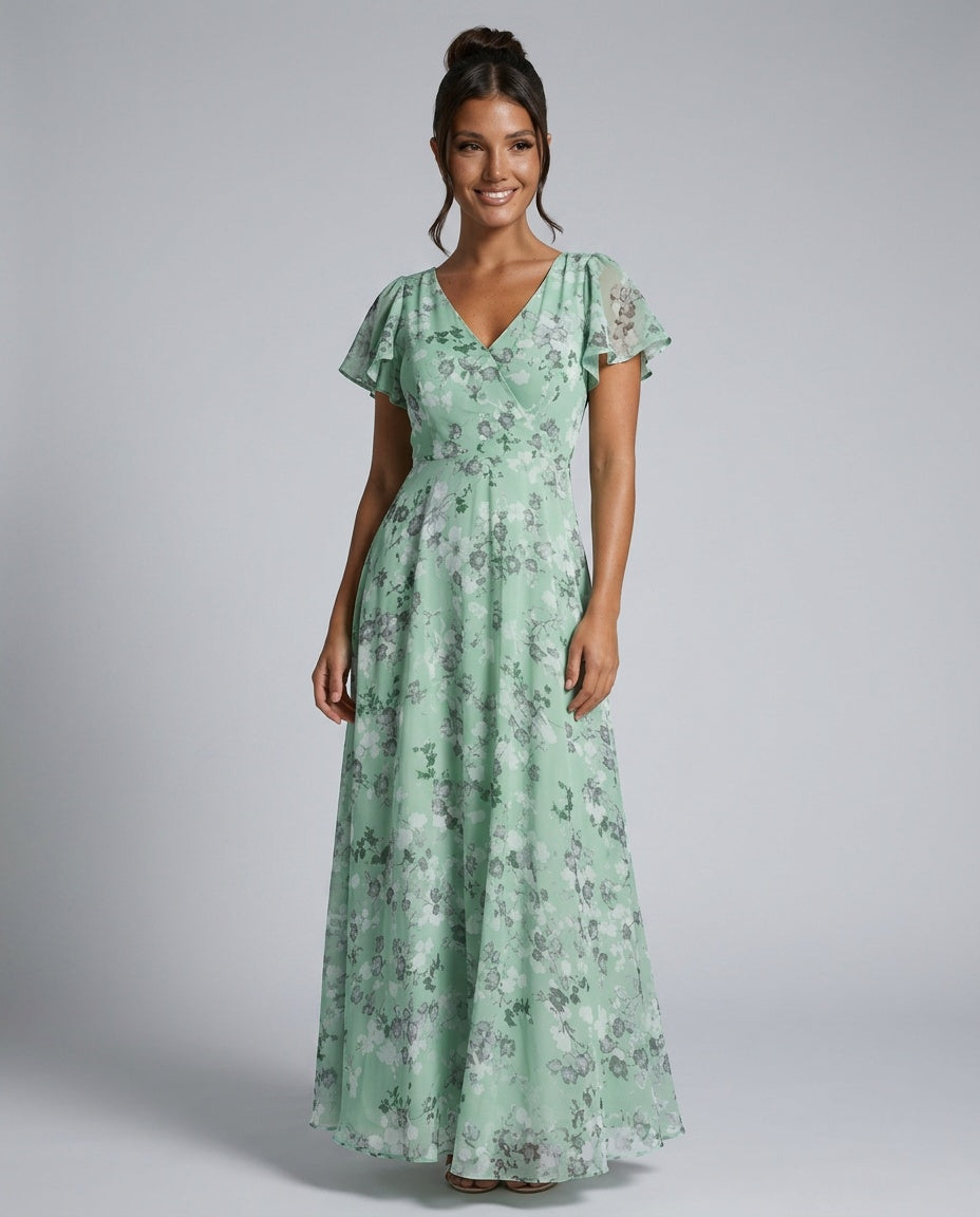 Adriana | Floral Print Butterfly Sleeve Maxi Dress