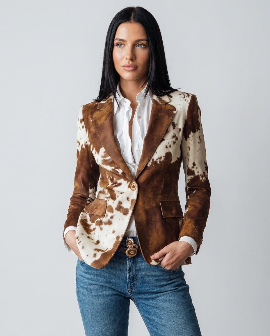Fleur | Long Sleeve Cow Print Structured Blazer