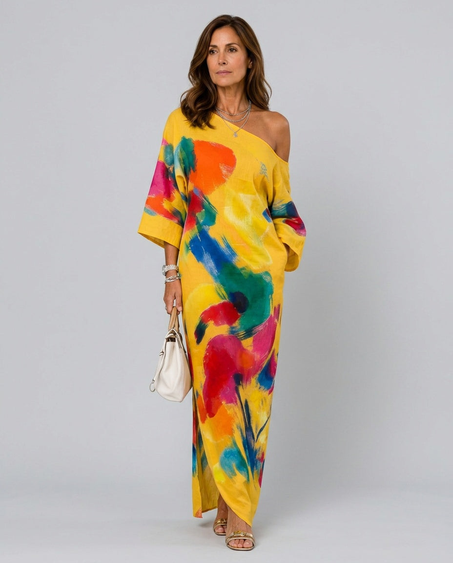 Priya | One-Shoulder Abstract Print Maxi Dress