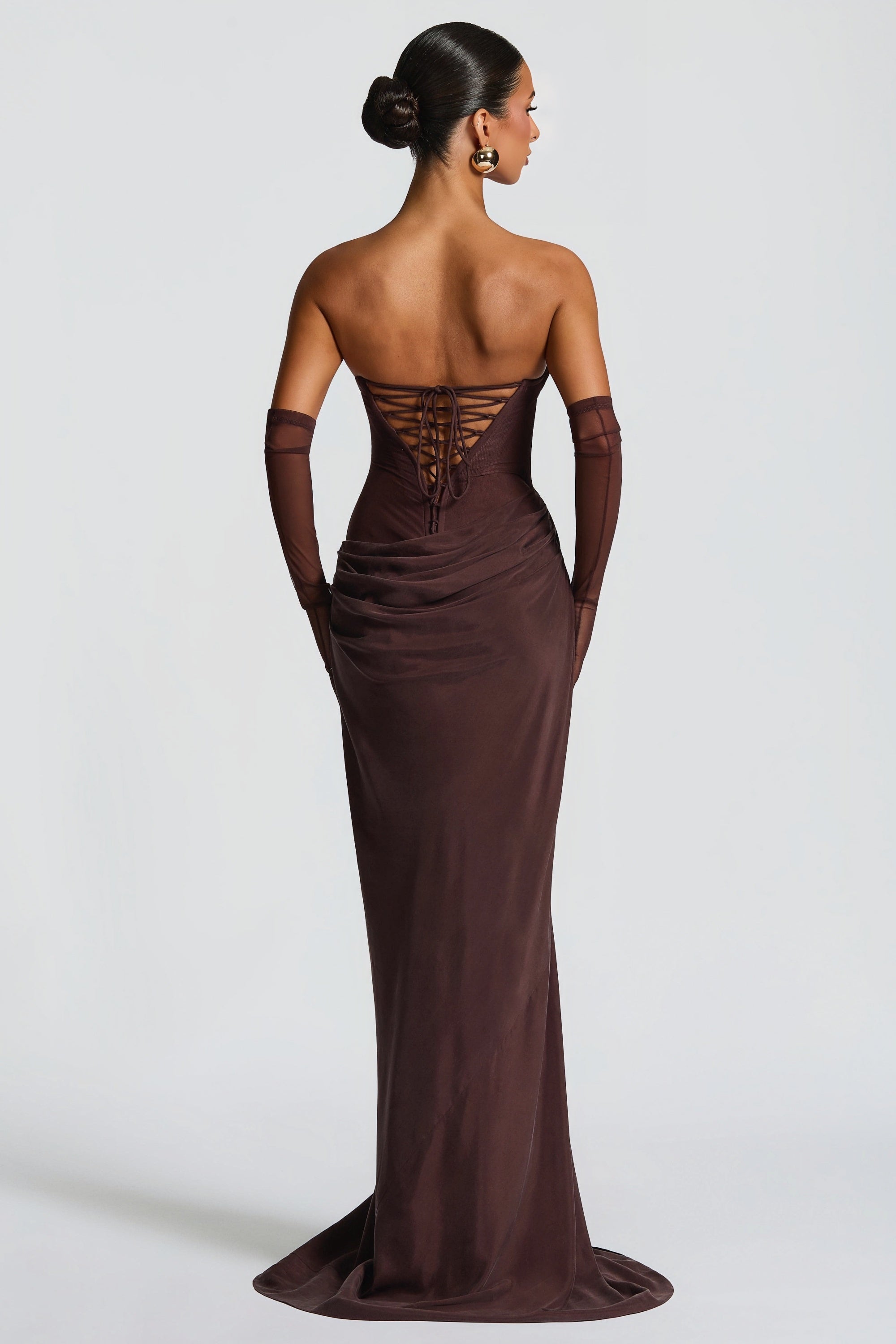 Giselle | Lace-Trim Ruched Corset Maxi Dress