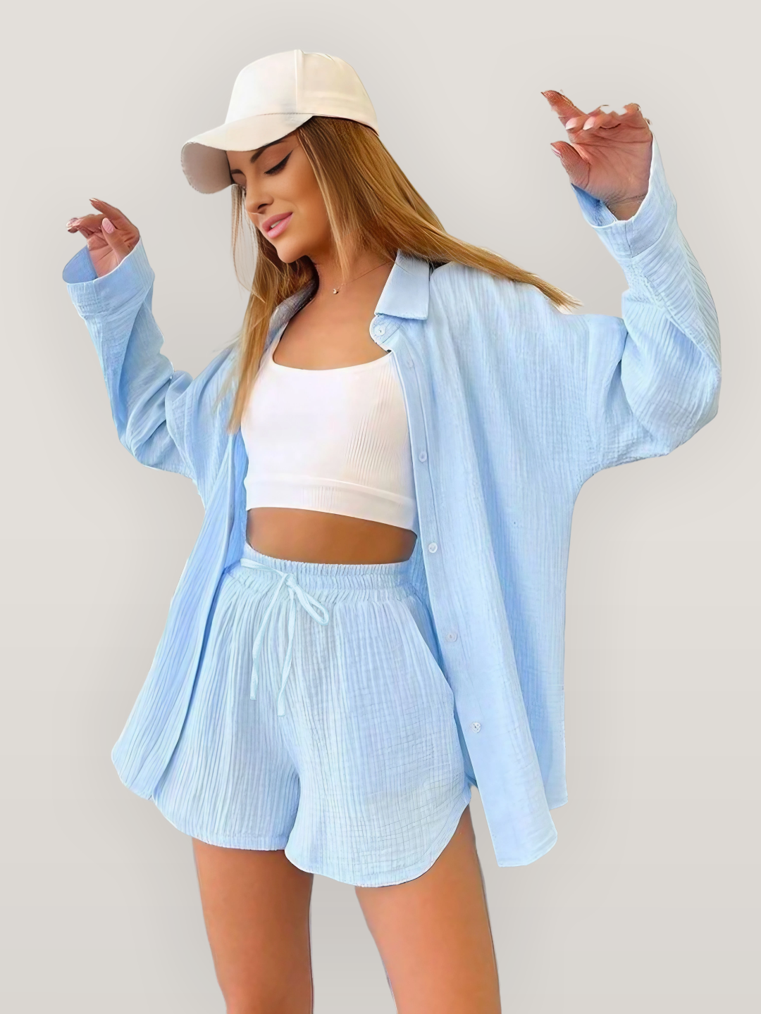Valeria | Cotton-Blend Casual Top & Shorts Set