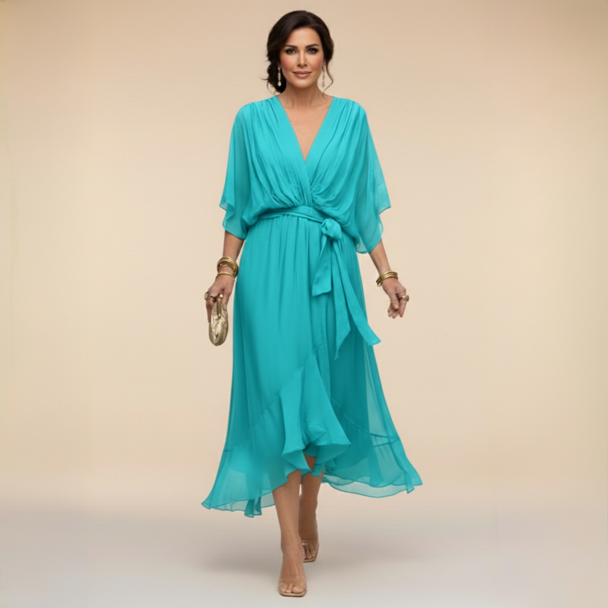 Sawyer | Soft V-Neck Flowy Midi Dress