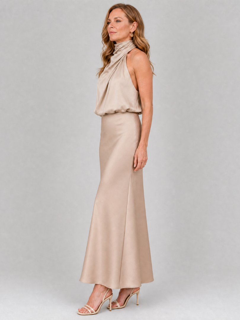 Helena | Sleeveless Draped Neck Midi Dress