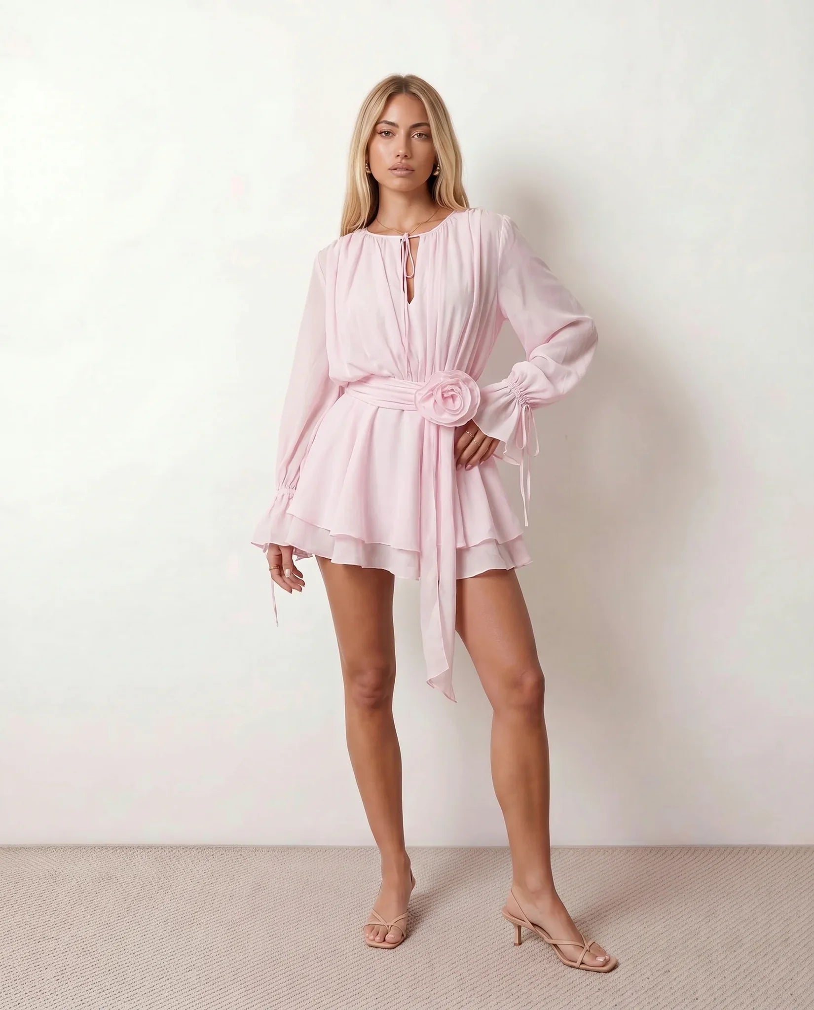 Priya | Pleated Tie Detail Mini Dress