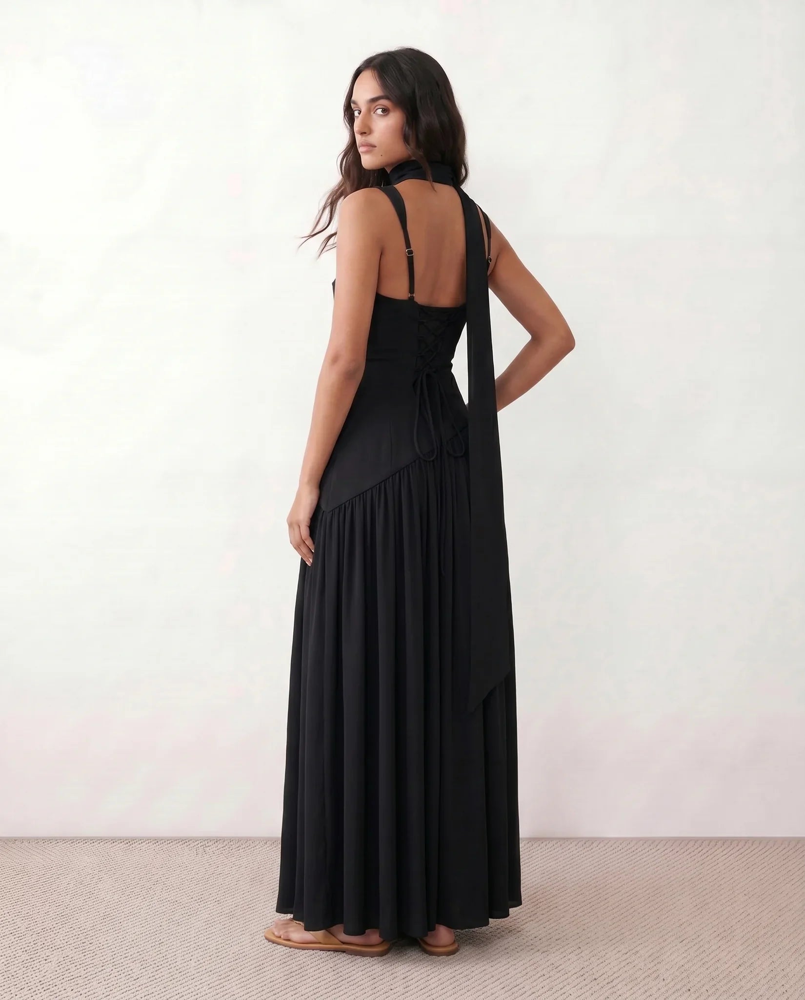 Ines | Basque Waist Lace-Up Maxi Dress