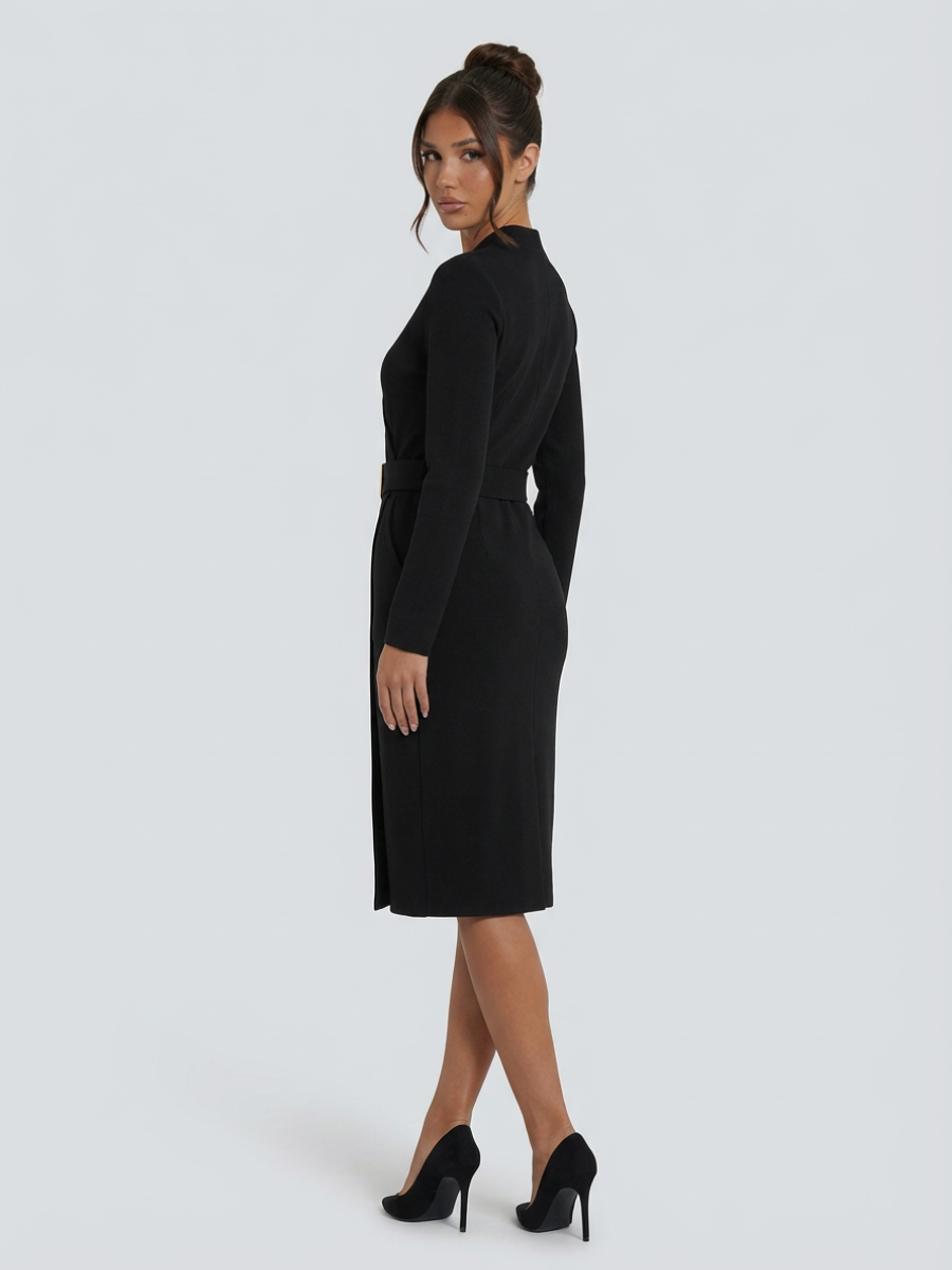 Isolde | Belted Midi Dress with Structured Collar