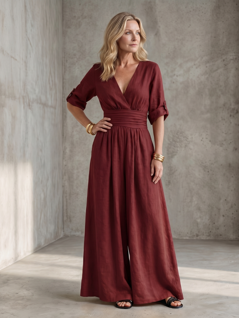 Alejandra | Cross Front Wide Leg Jumpsuit