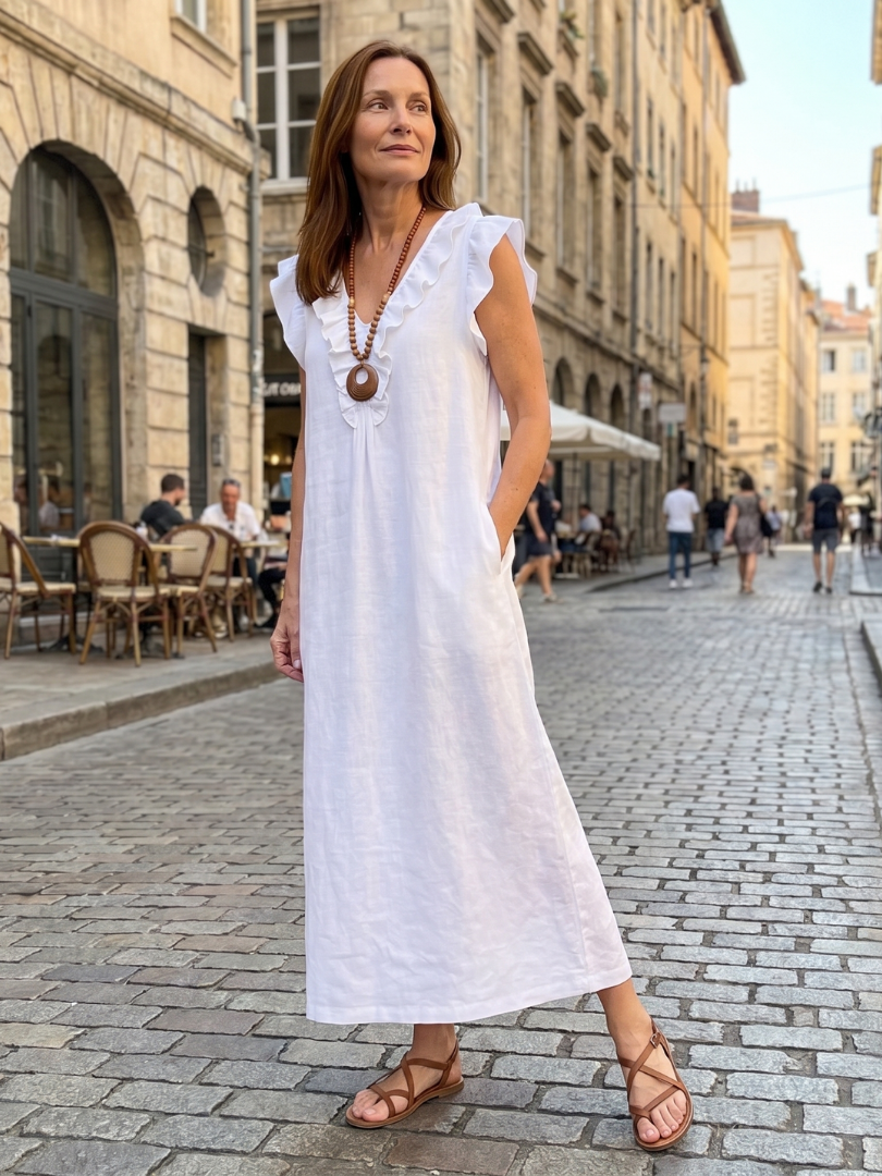 Adara | Ruffle Trim Sleeveless Midi Dress