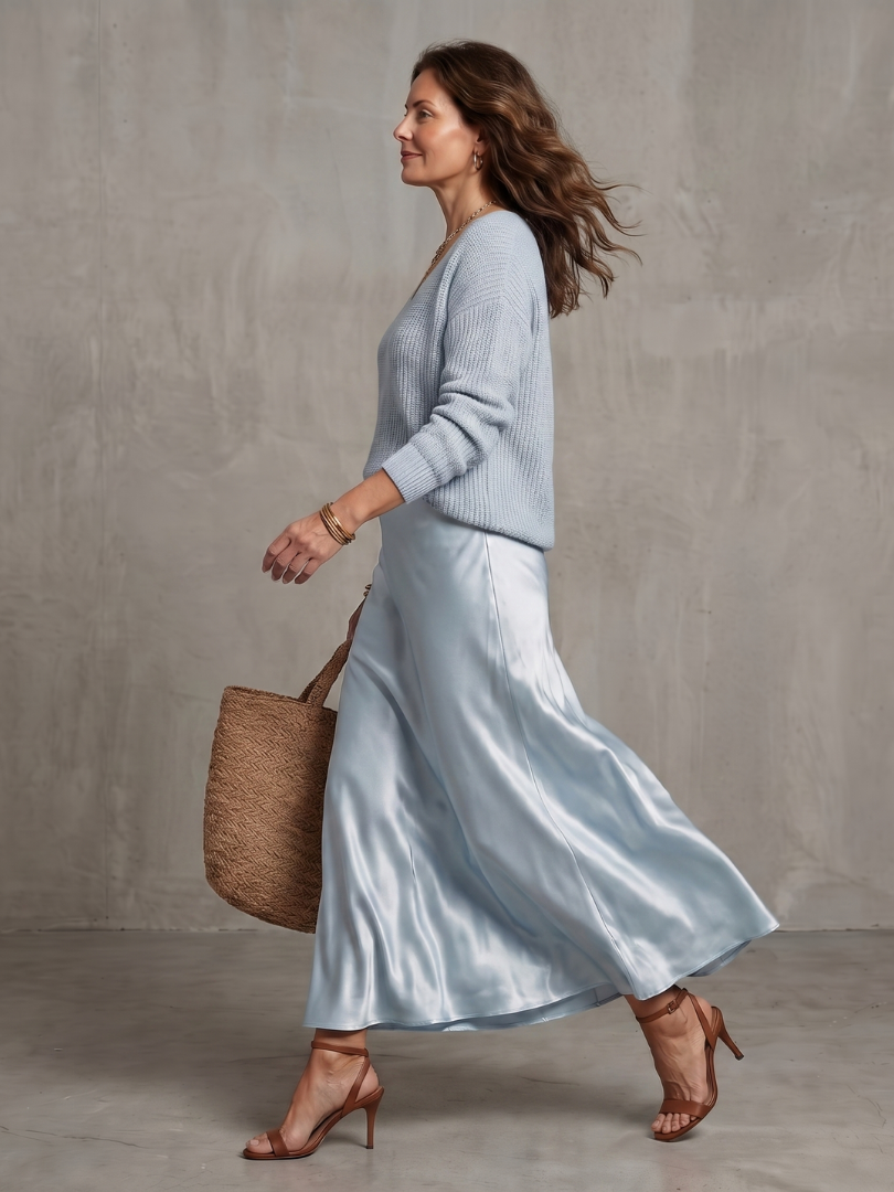 Vesna | Satin-Look Bias Skirt & Knit Layer Co-ord Set