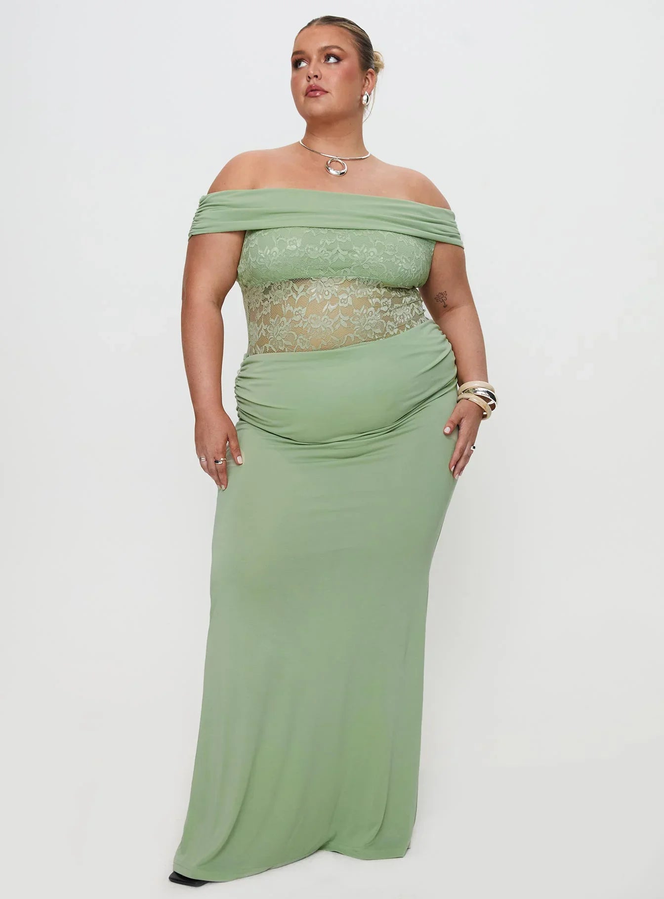 Gwendolen | Off-Shoulder Ruched Lace Maxi Dress