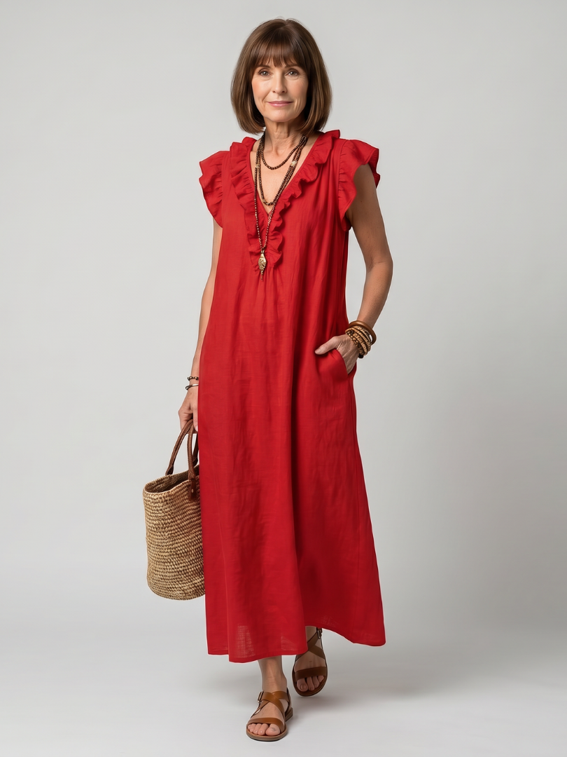 Aurelia | Sleeveless Ruffle Trim Midi Dress