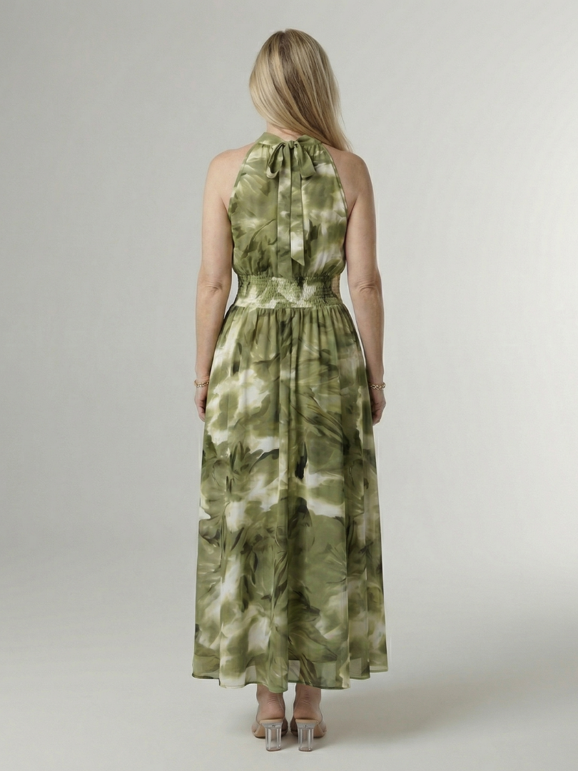 Niamh | Gathered Halter Flowy Midi Dress