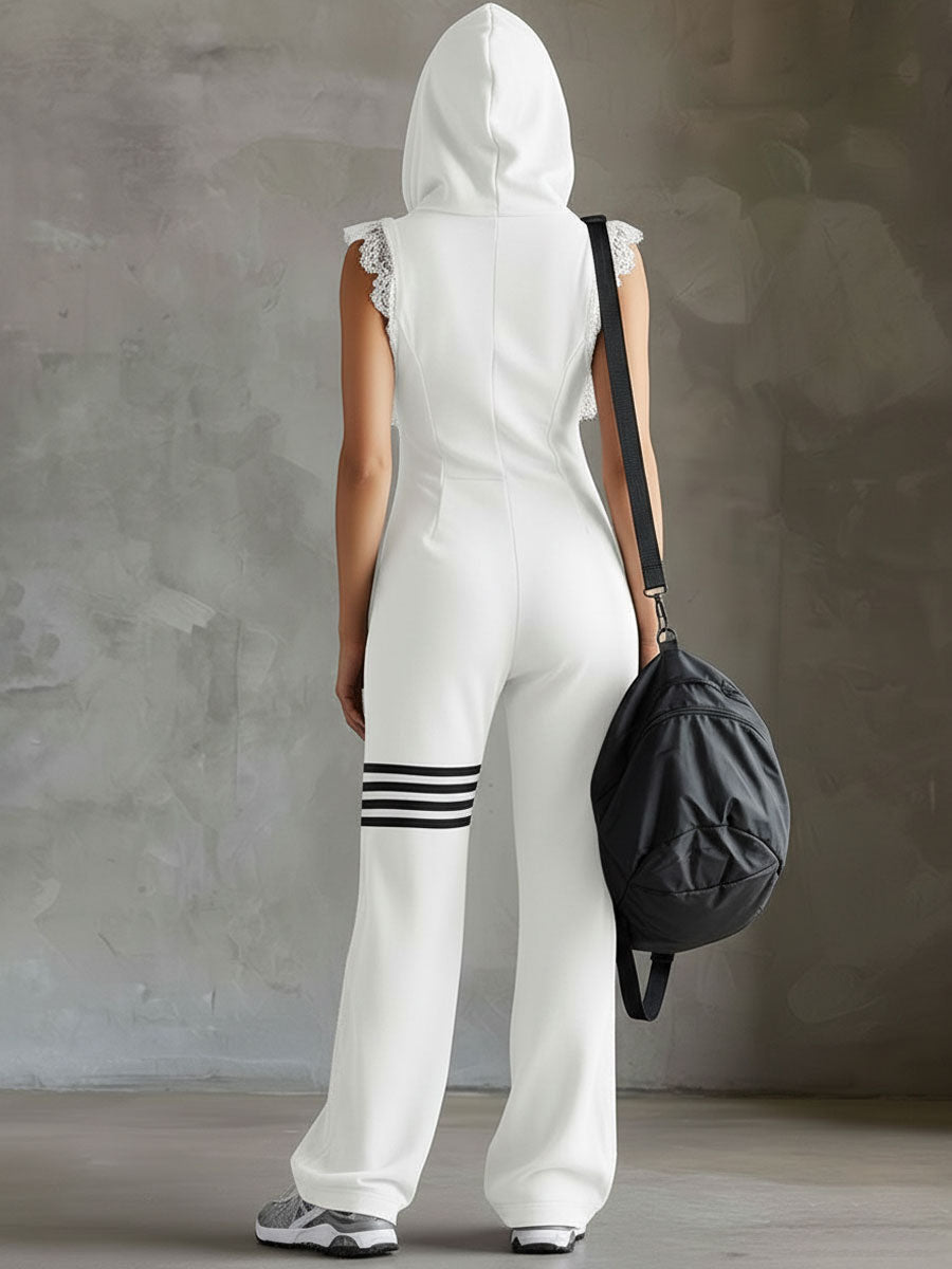Ryva | Hooded Striped Retro Sports Jumpsuit