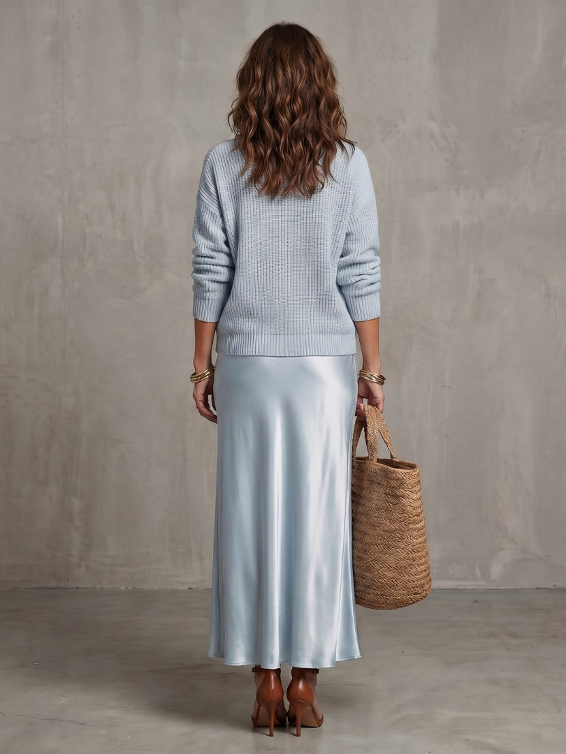 Vesna | Satin-Look Bias Skirt & Knit Layer Co-ord Set