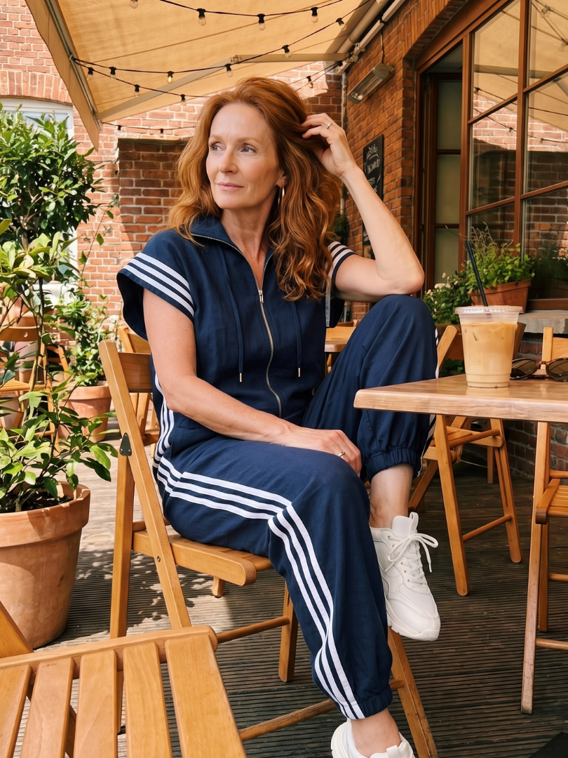 Lark | Zip Front Stripe Panel Jumpsuit