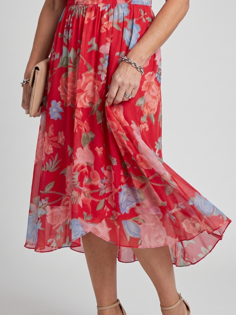 Hazel | Flutter Sleeve Gathered Waist Floral Midi Dress