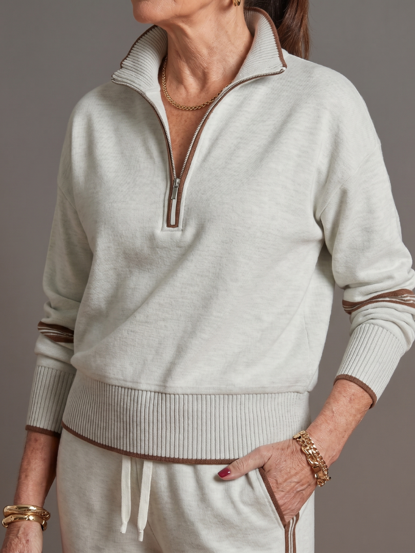 Rova | Zip Neck Striped Knit Long Sleeve Pants Set