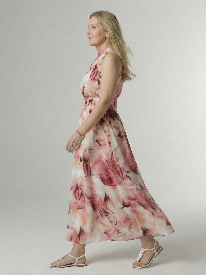 Niamh | Gathered Halter Flowy Midi Dress