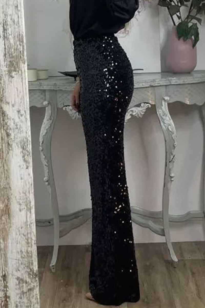 Clara | High Waist Sequin Straight Leg Trousers