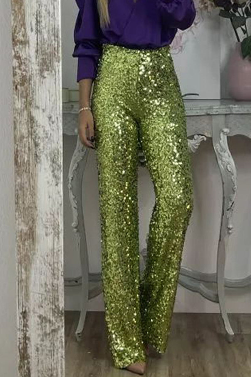 Clara | High Waist Sequin Straight Leg Trousers