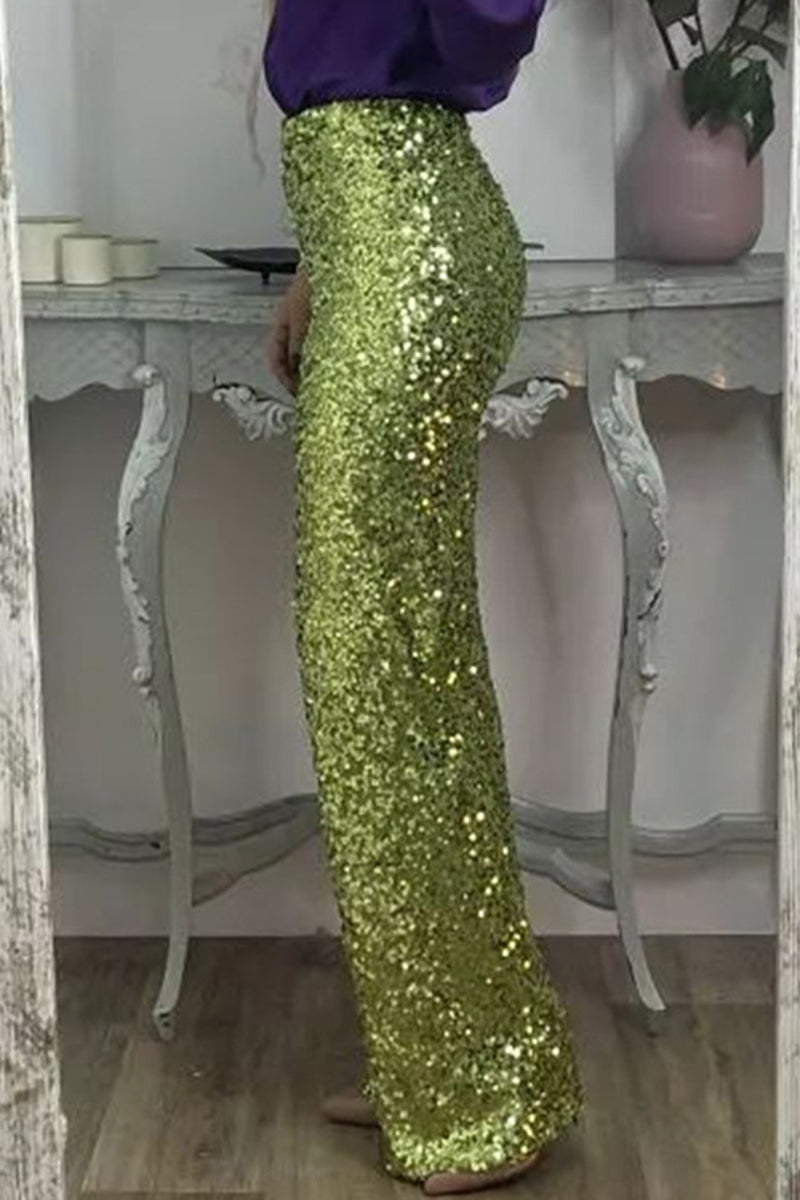 Clara | High Waist Sequin Straight Leg Trousers