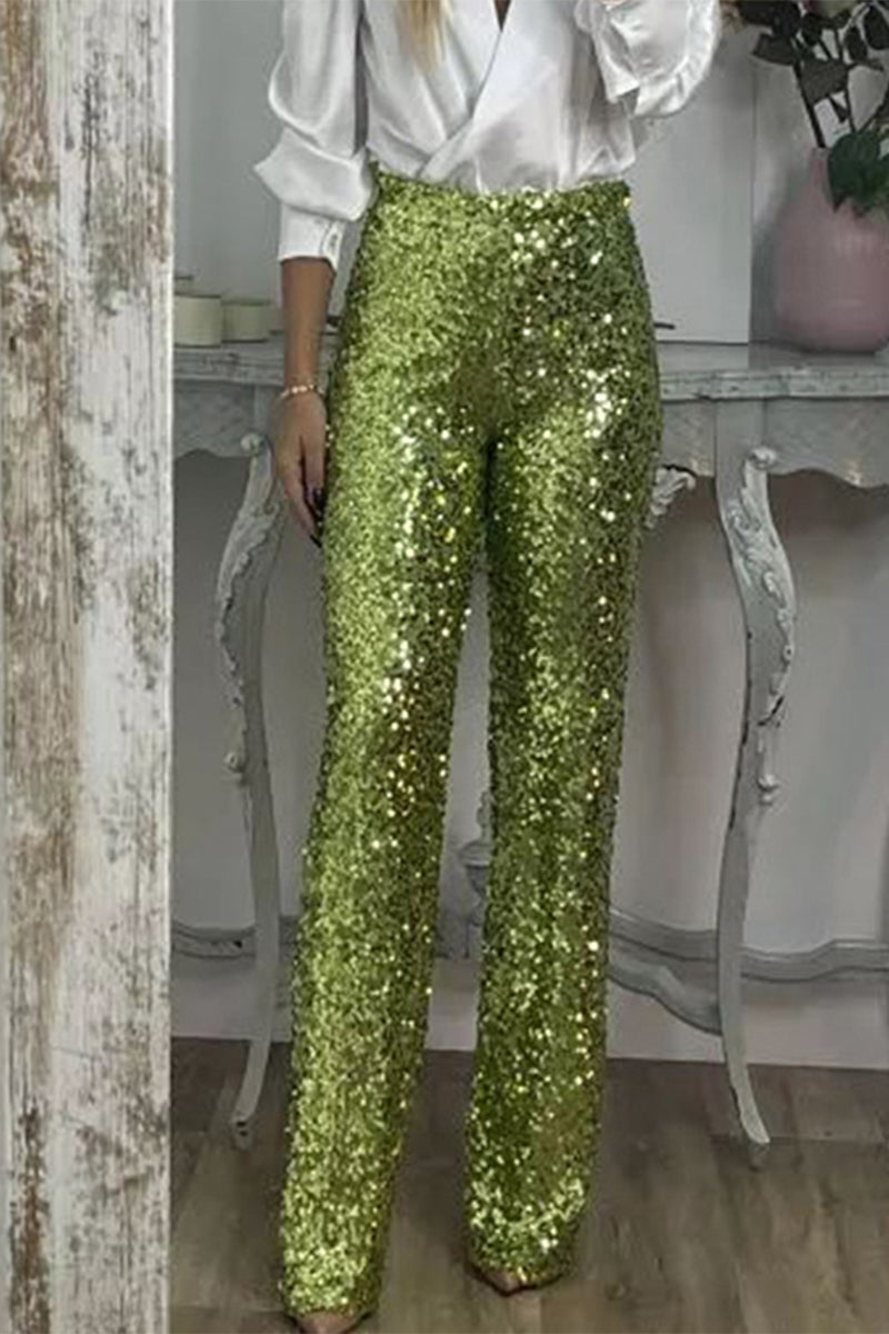 Clara | High Waist Sequin Straight Leg Trousers